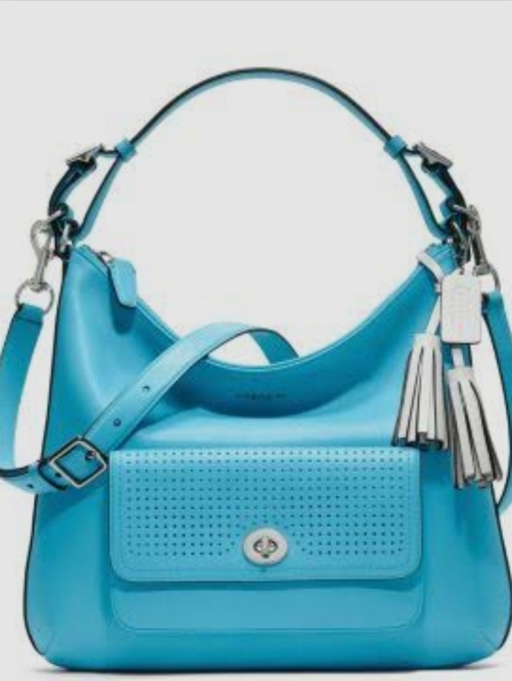 Coach Turquoise Shoulder Bag with Pearl & Chain Details